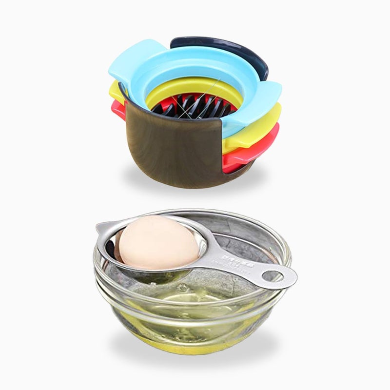 Primetan Stainless Steel Egg Separator White Yolk Filter and Wire Cutter Soft Boiled Eggs Fruit ChopperSlicing Combo Set Pack of 1 - Image 1