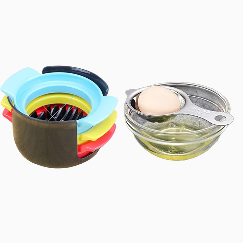 Primetan Stainless Steel Egg Separator White Yolk Filter and Wire Cutter Soft Boiled Eggs Fruit ChopperSlicing Combo Set Pack of 1 - Image 2