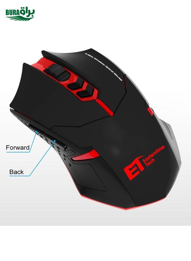 BURAQ - ET X-08 7-keys 2400DPI 2.4G Wireless Mute Gaming Mouse with USB Receiver & Colorful Backlight (Black) - Image 1