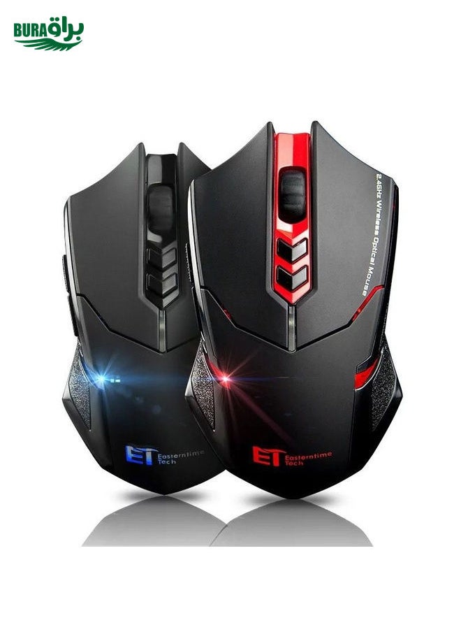 BURAQ - ET X-08 7-keys 2400DPI 2.4G Wireless Mute Gaming Mouse with USB Receiver & Colorful Backlight (Black) - Image 1