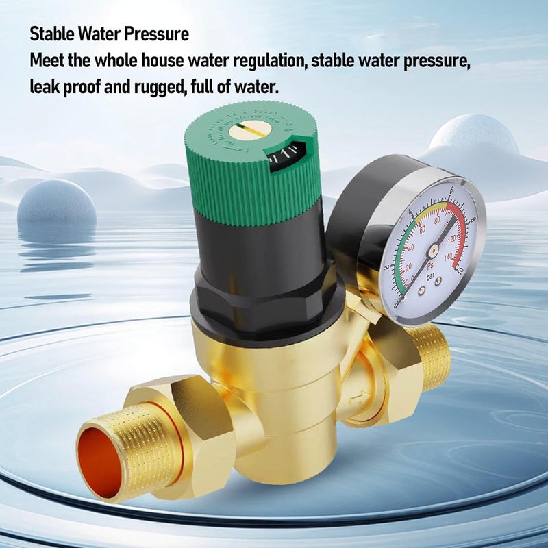 RV Water Pressure Regulator, Brass Accurate Water Pressure Reducer with Dial, Multifunctional Adjustable Filter Water Pressure Regulator for Purifier Heater Faucet (1/2 inch (DN15)) - Image 2