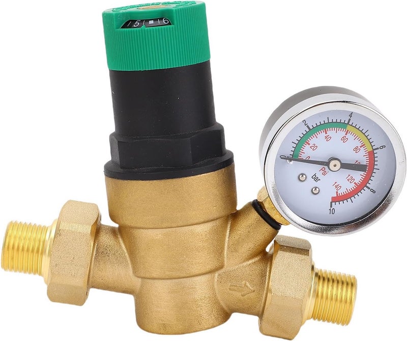 RV Water Pressure Regulator, Brass Accurate Water Pressure Reducer with Dial, Multifunctional Adjustable Filter Water Pressure Regulator for Purifier Heater Faucet (1/2 inch (DN15)) - Image 1