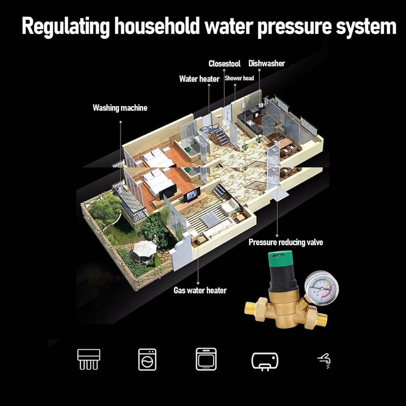 RV Water Pressure Regulator, Brass Accurate Water Pressure Reducer with Dial, Multifunctional Adjustable Filter Water Pressure Regulator for Purifier Heater Faucet (1/2 inch (DN15)) - Image 4