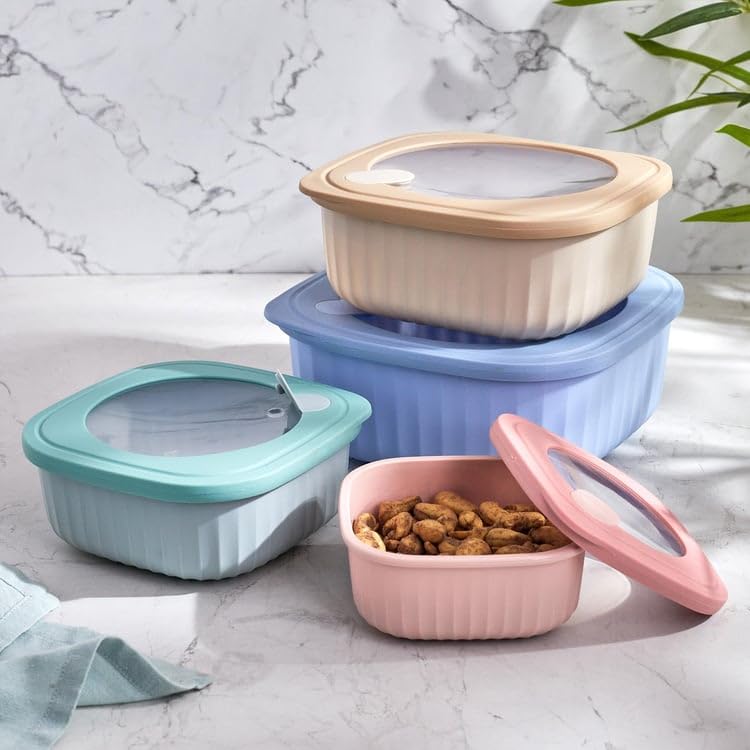 MORPICH Plastic Nesting Meal Prep Bowls with Lids, Salad Bowl Food Storage Set, S - 450ml, M - 850ml, L - 1400ml, XL - 2250ml, Leak-Proof, Dishwasher, Freezer, Microwave Safe - Image 1
