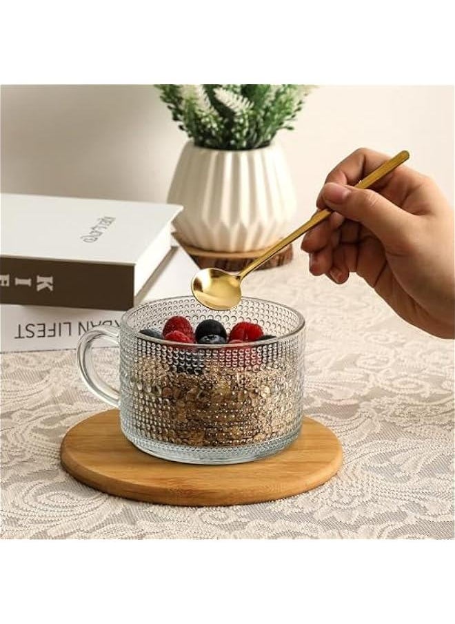 HOOKOR Vintage Coffee Mugs,Overnight Oats Containers With Lids Coaster Spoons - 400ML Clear Embossed Glass Cups,Coffee Bar Accessories,Iced Coffee Glasses for Cappuccino,Tea,Latte,2 Pack  - Image 4