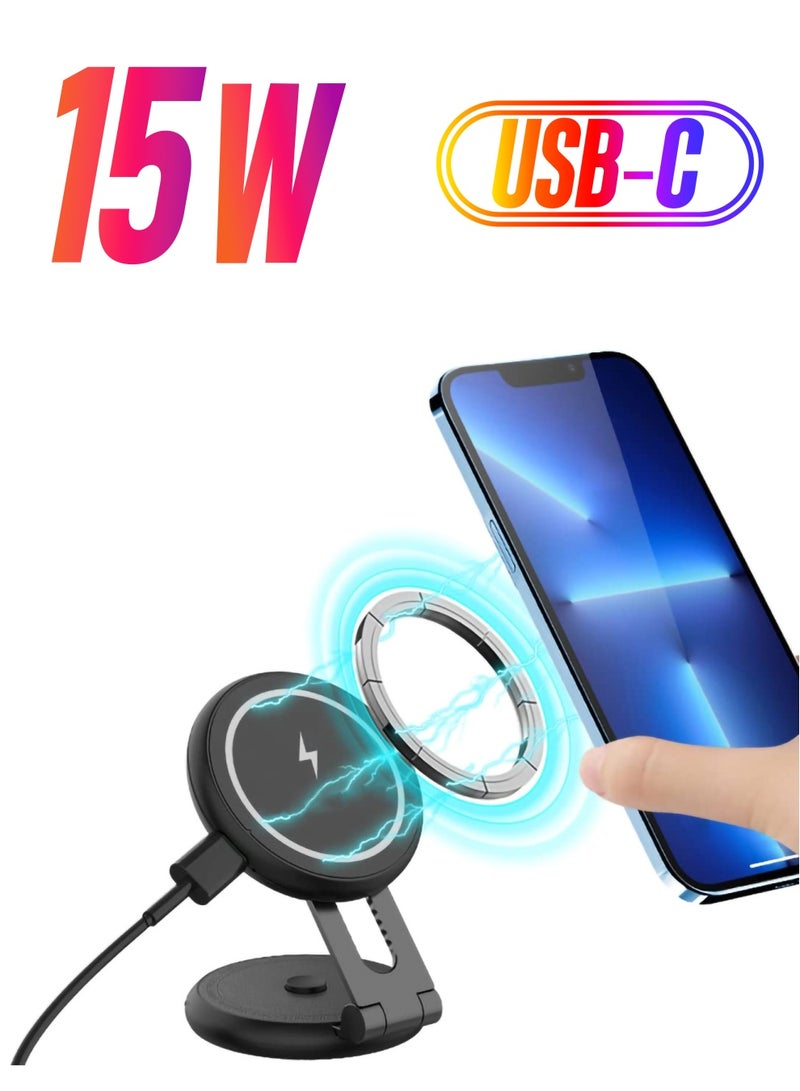 SYOSI Magnetic Wireless Car Charger Mount Compatible with MagSafe Designed for Tesla Model 3/Y, 15W Fast Charging Magnetic Car Phone Mount Foldable Invisible Dashboard for iPhone 14/13/12(Black)  - Image 1