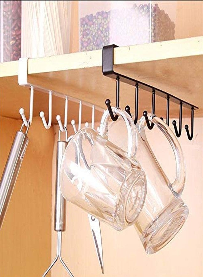 RIVOM Cabinet Hook Hanger Mug Cup Holder 6 Pin Nail Free Rack Wall Hanger Cup Holder Rack Organizer Stand for Kitchen Counter, Cabinet, Table with 6 Hooks - Black - Image 3