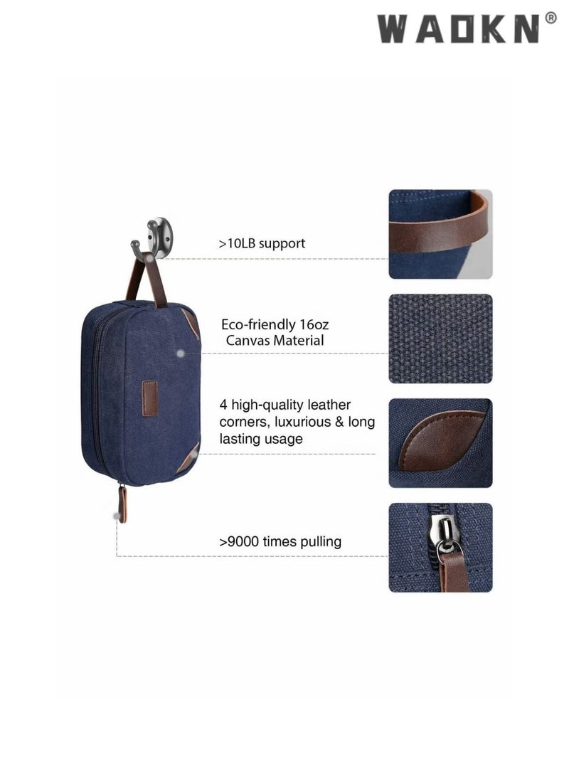 WAOKN Portable Travel Toiletry Bag, Men's Travel Organizer Kit, Shaving Facial Cleanser Bathroom Bag, Canvas Toiletry Organizer Bag, Canvas Organizer for Shampoo Shower Gel,with Handle (Navy Blue) - Image 3