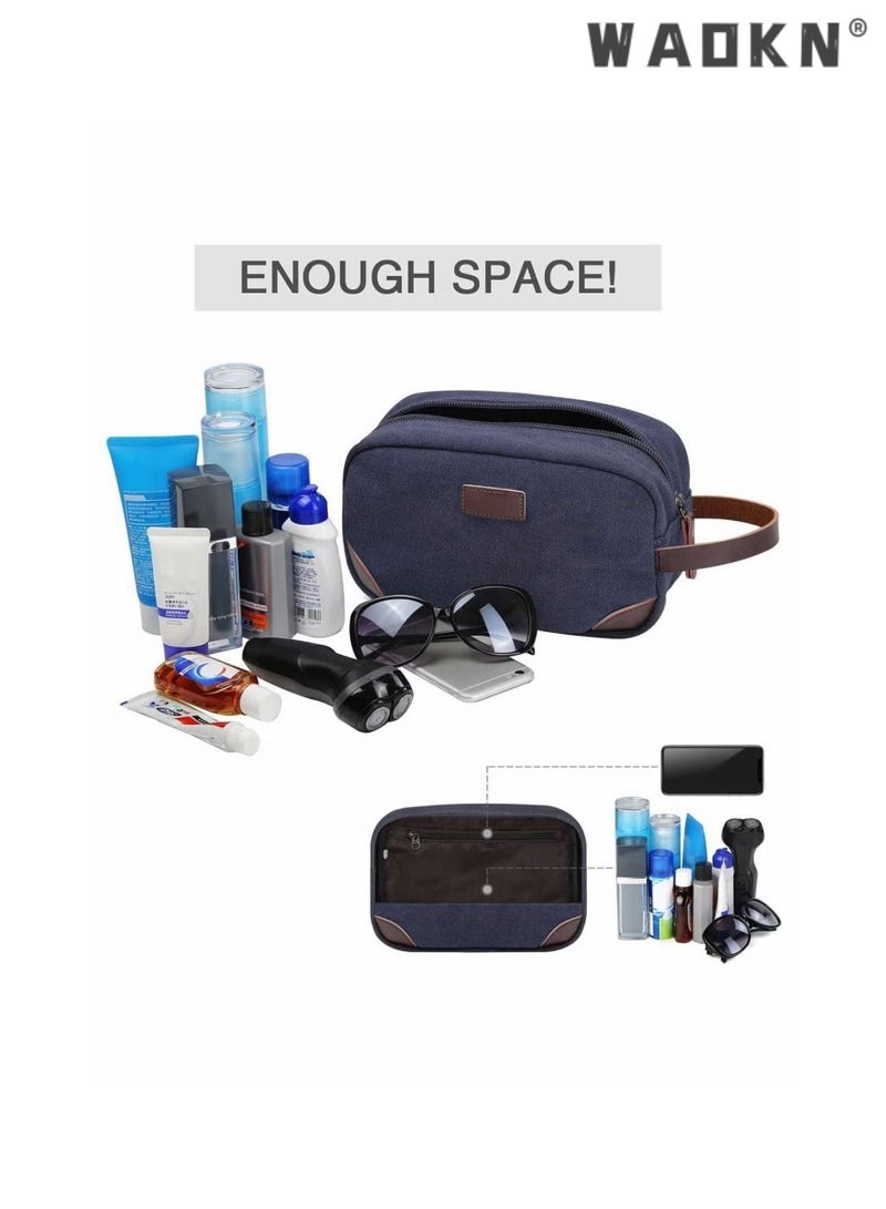 WAOKN Portable Travel Toiletry Bag, Men's Travel Organizer Kit, Shaving Facial Cleanser Bathroom Bag, Canvas Toiletry Organizer Bag, Canvas Organizer for Shampoo Shower Gel,with Handle (Navy Blue) - Image 4