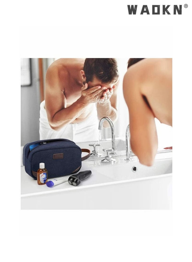 WAOKN Portable Travel Toiletry Bag, Men's Travel Organizer Kit, Shaving Facial Cleanser Bathroom Bag, Canvas Toiletry Organizer Bag, Canvas Organizer for Shampoo Shower Gel,with Handle (Navy Blue) - Image 5