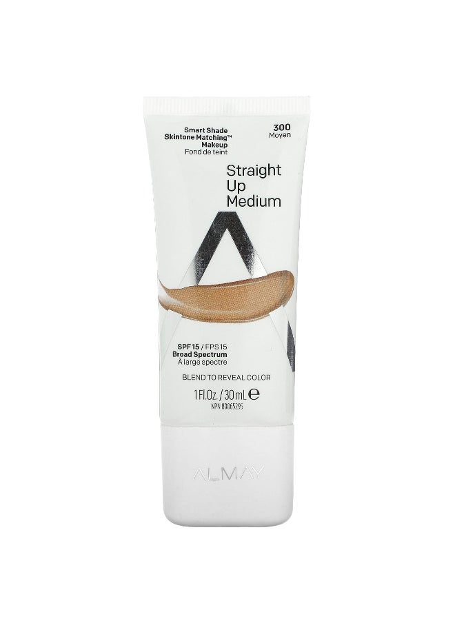 Almay Almay, Smart Shade, Skintone Matching Makeup, SPF 15, 300 Straight Up Medium, 1 fl oz (30 ml)  - Image 1