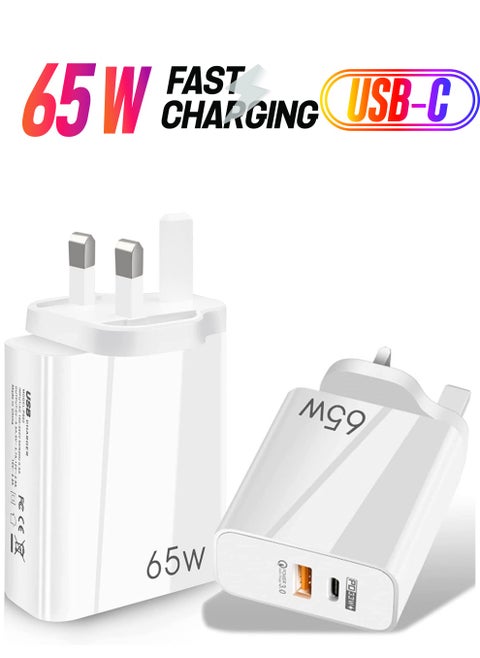 65W Dual Port TYPE C Charger - Wall Plug USB C PD Charger with Quick Charge 3.0 - Infino Charging Station compatible with iPhone, Galaxy, Pixel,
