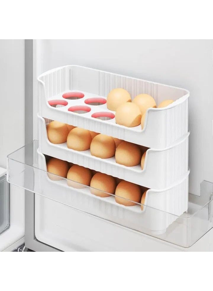 Aspeona Aspeona Set of 3 Egg Storage Container for Refrigerator 3 StackableEgg Organizer Holder for Refrigerator Door Large Capacity Space Saver Egg Tray Holds 30 Eggs Easy to Use  - Image 4