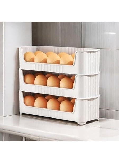 Aspeona Aspeona Set of 3 Egg Storage Container for Refrigerator 3 StackableEgg Organizer Holder for Refrigerator Door Large Capacity Space Saver Egg Tray Holds 30 Eggs Easy to Use  - Image 1