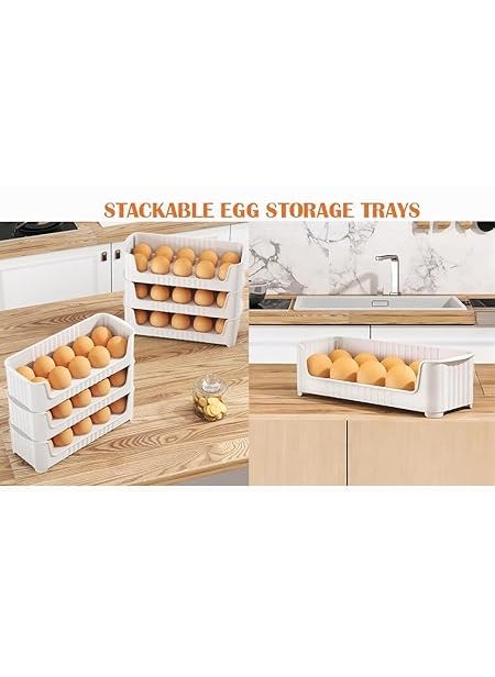 Aspeona Aspeona Set of 3 Egg Storage Container for Refrigerator 3 StackableEgg Organizer Holder for Refrigerator Door Large Capacity Space Saver Egg Tray Holds 30 Eggs Easy to Use  - Image 5