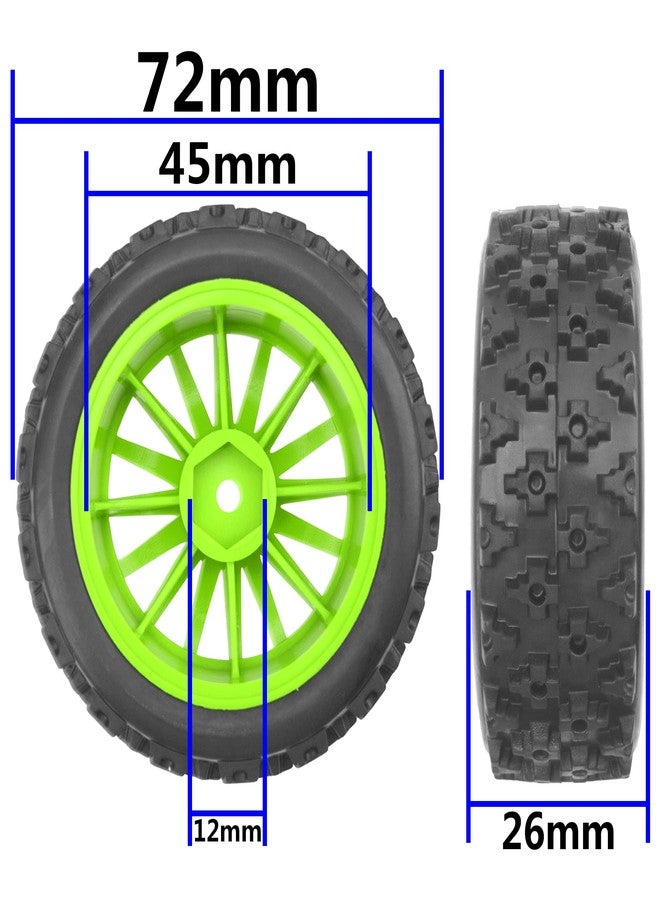 Vgoohobby 4Pack Vgoohobby OD2.83in 1/10 On Road Rubber Tires w/Nylon Wheel Rims 12mm Hex Compatible with HSP HPI Redcat Tamiya Traxxas 1/10 RC On Road Racing Touring Car (Green) - Image 4