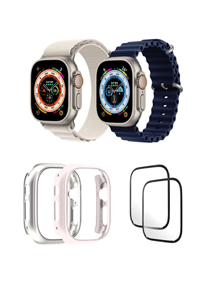 IAF Nylon G-hook Loop Buckle Watch Strap White Silicone Ocean Band Strap Pearl White Set of 2 for Apple Watch Ultra 8 49mm