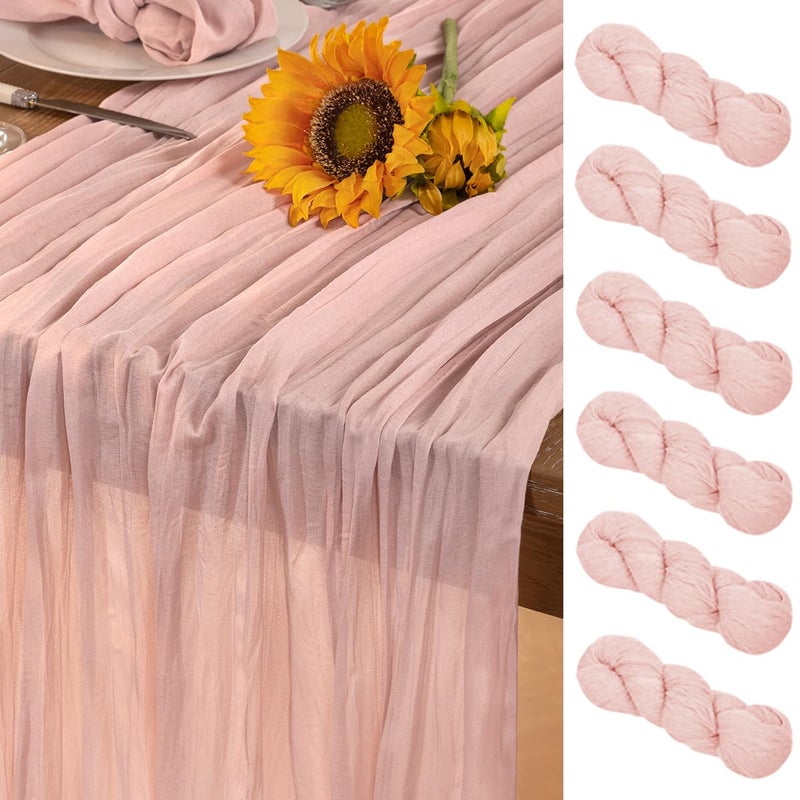 DeZerlor Pink Cheesecloth Table Runner 6 Pack Summer Sheer Light Pink Cheese Cloth Table Runners Boho Gauze 120 Inches Summer Table Decorations for Wedding Bridal Girl Baby Shower Sweet 16 Party Decor
