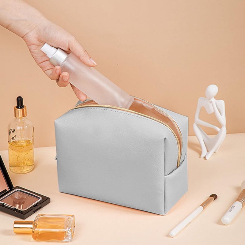 klarako 1pc Makeup Bag Double Layer Cosmetic Bag Portable Toiletry Bag PU Leather Travel Makeup Organizer Waterproof Zipper Pouch Large Capacity Multifunctional Hanging Makeup Organizers And (C, One Size) - Image 2