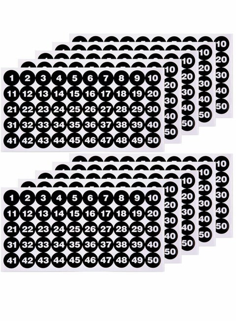 Number Stickers, Consecutive Number Stickers (1-50) 2.54cm Number Labels Waterproof Self-Adhesive Universal Label for Indoor Outdoor Daily Storage Uses (10 Sheets)