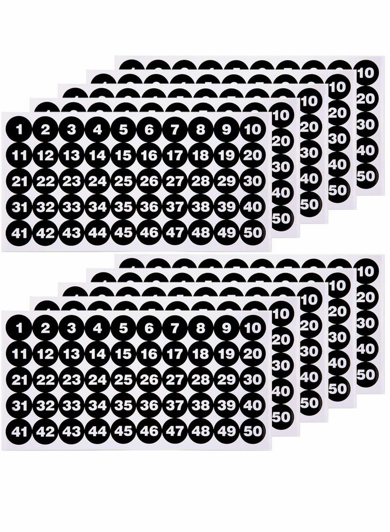 Number Stickers, Consecutive Number Stickers (1-50) 2.54cm Number Labels Waterproof Self-Adhesive Universal Label for Indoor Outdoor Daily Storage Uses (10 Sheets)