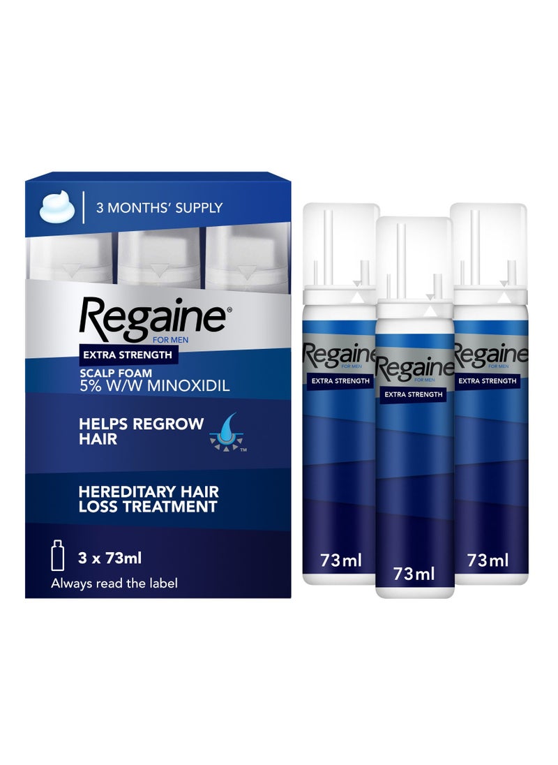 Regaine مجموعة رغوة مينوكسيديل لعلاج إعادة نمو الشعر مكونة من 3 قطع 3×73 مل 