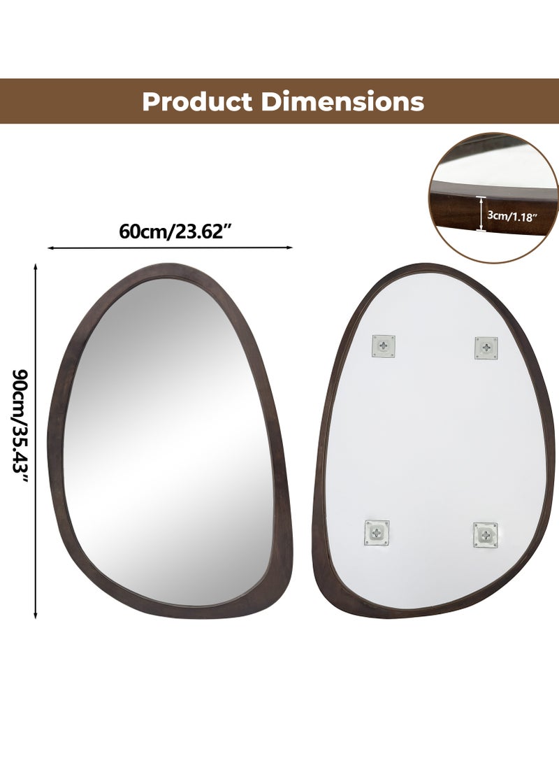 ويسفور مرآة حائط غير متماثلة مقاس 60 × 90 سم، مرآة حائط بيضاوية غير منتظمة بإطار خشبي عصري، شكل فريد، مثبتة على الحائط، مرآة فنية مزخرفة لغرفة المعيشة أو غرفة النوم أو الحمام أو المدخل أو الرواق - Image 5