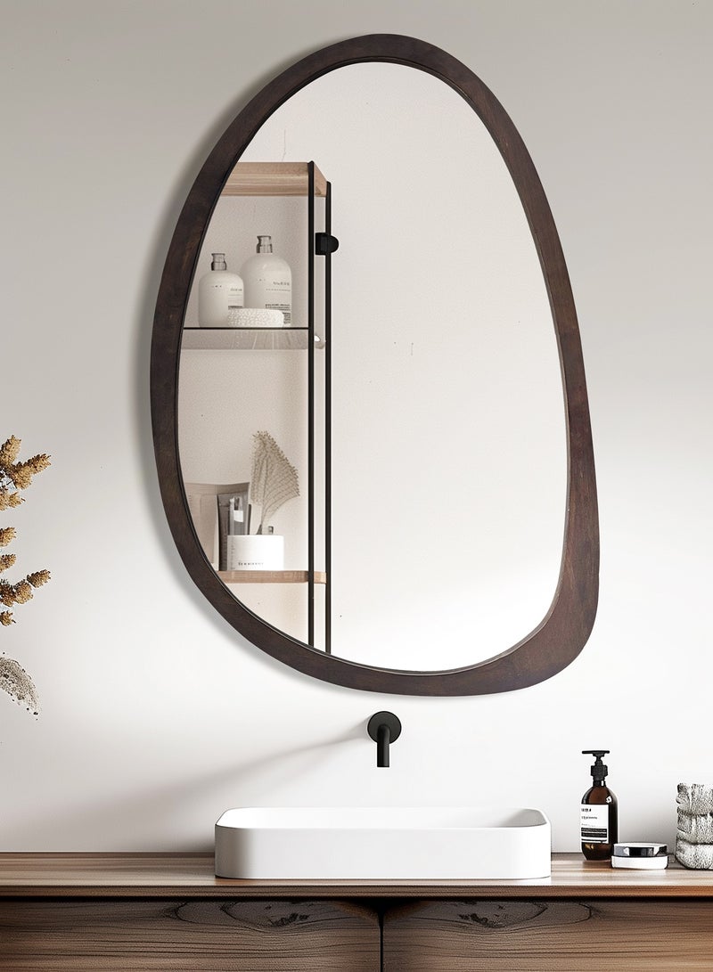 ويسفور مرآة حائط غير متماثلة مقاس 60 × 90 سم، مرآة حائط بيضاوية غير منتظمة بإطار خشبي عصري، شكل فريد، مثبتة على الحائط، مرآة فنية مزخرفة لغرفة المعيشة أو غرفة النوم أو الحمام أو المدخل أو الرواق - Image 2