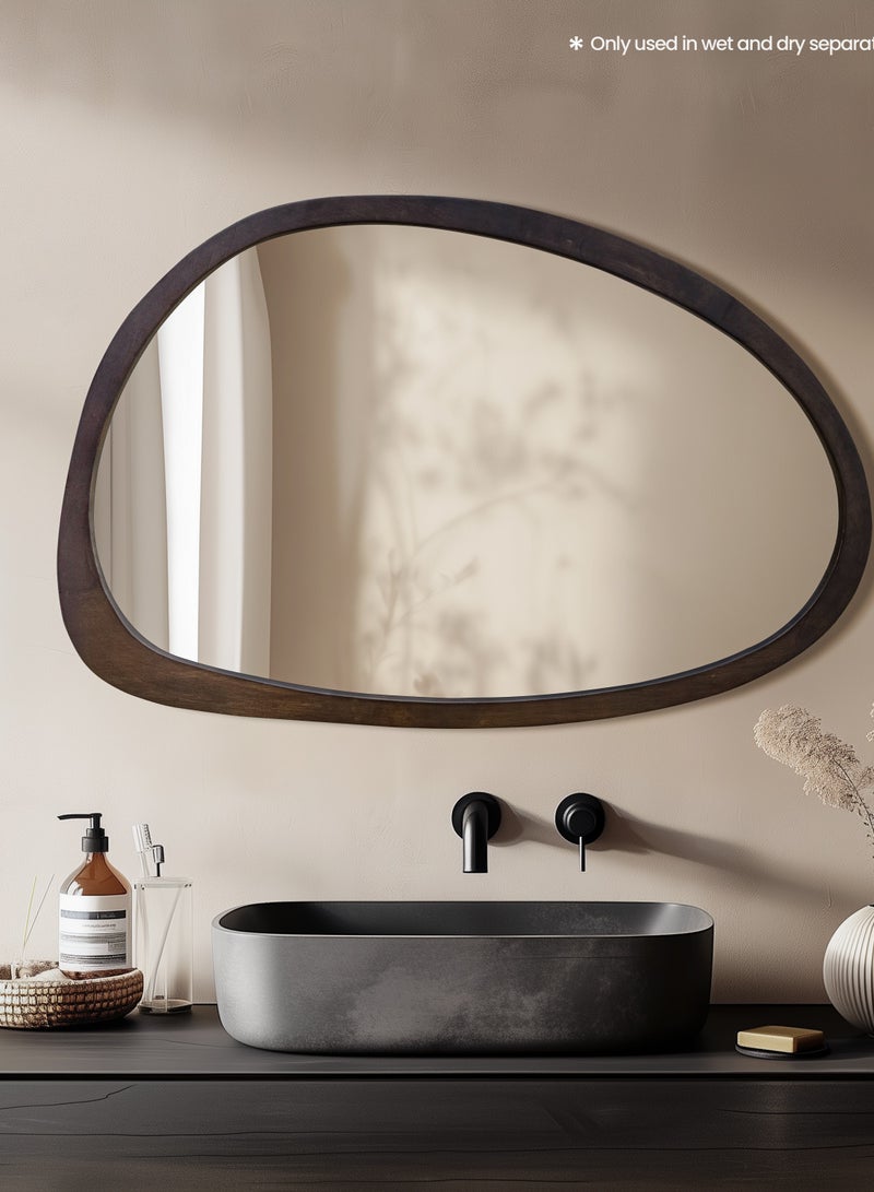 ويسفور مرآة حائط غير متماثلة مقاس 60 × 90 سم، مرآة حائط بيضاوية غير منتظمة بإطار خشبي عصري، شكل فريد، مثبتة على الحائط، مرآة فنية مزخرفة لغرفة المعيشة أو غرفة النوم أو الحمام أو المدخل أو الرواق - Image 4