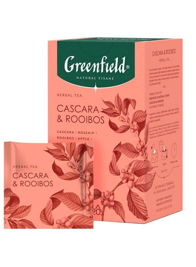 جرين فيلد أكياس شاي الأعشاب الطبيعية من الكاسكارا والرويبوس، 20 كيس شاي، 36 جرام - Image 1