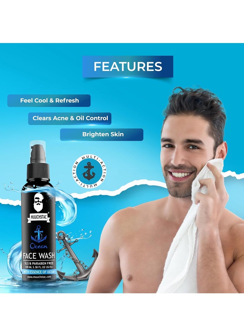 Muuchstac Ocean Face Wash for Men | Fight Acne & Pimples, Brighten Skin, Clears Dirt, Oil Control, Refreshing Feel - Multi-Action Formula (3x100 ml) - Image 2