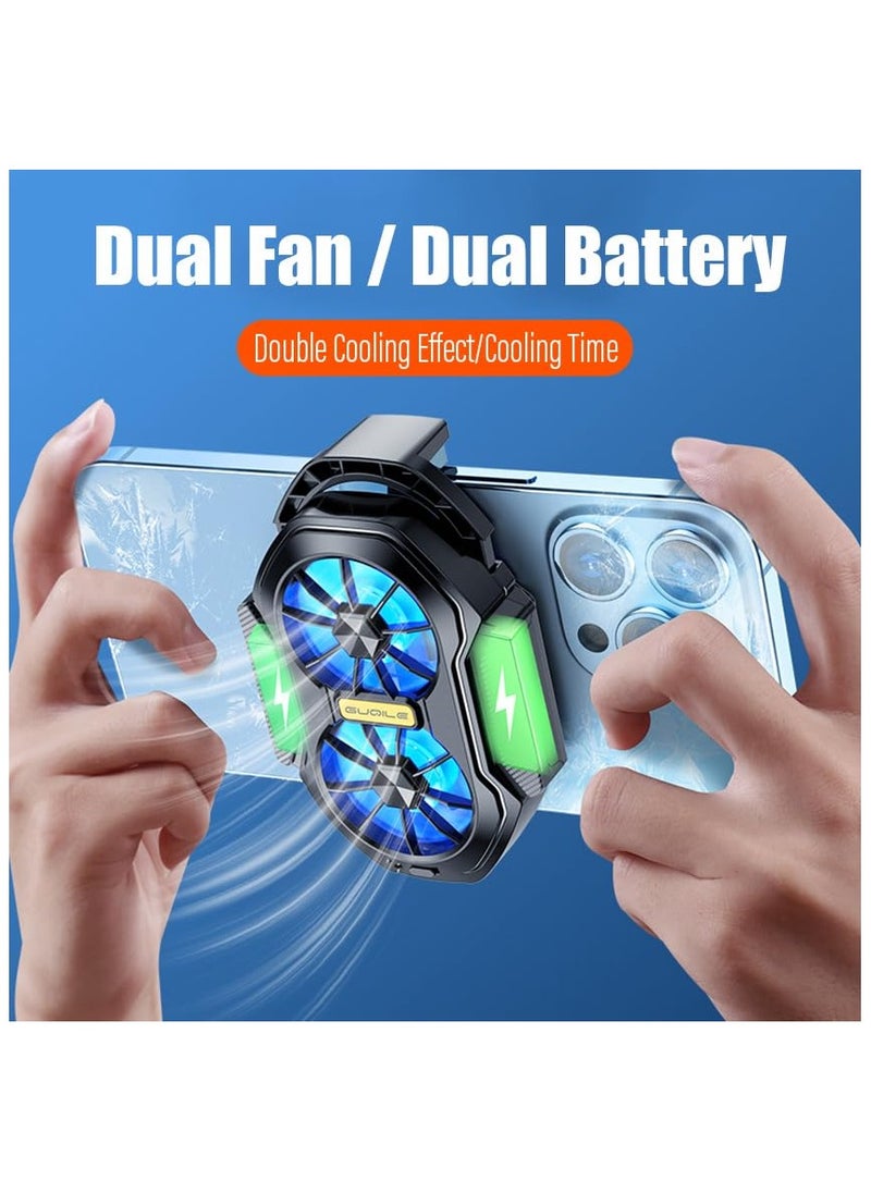 HaHaHai Mobile Phone Cooler with Dual Cooling Fan and Dual Built-in Battery, Cell Phone Dual Cooling Fan for iPhone Android Smartphones, Mobile Phone Radiator Heatsink with LED Backlight  - Image 3