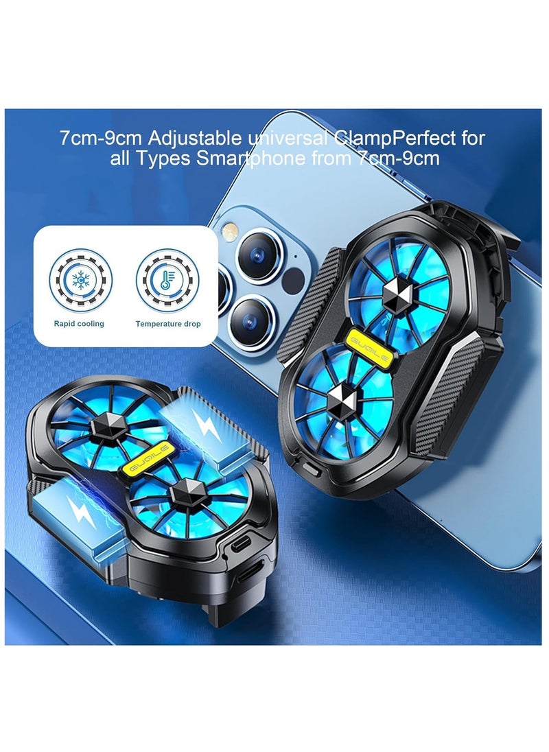 HaHaHai Mobile Phone Cooler with Dual Cooling Fan and Dual Built-in Battery, Cell Phone Dual Cooling Fan for iPhone Android Smartphones, Mobile Phone Radiator Heatsink with LED Backlight  - Image 4