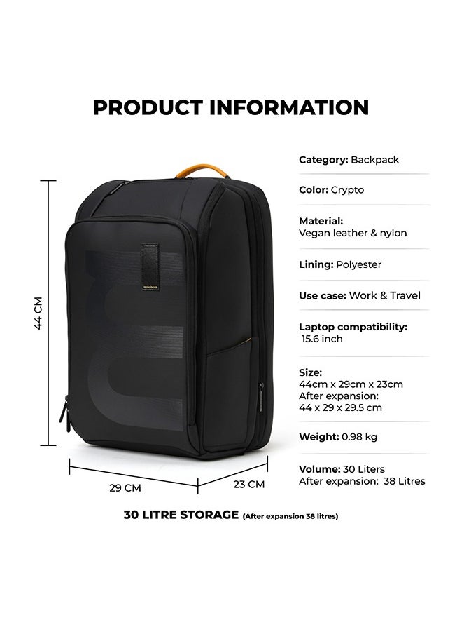 Mokobara MOKOBARA Em Telescope Backpack | 30L Expandable to 38L | Fits 16 inch Laptop | Water-Resistant Vegan Leather & Nylon | Travel, Work & School | Ergonomic Design, Padded Straps (Black)  - Image 2