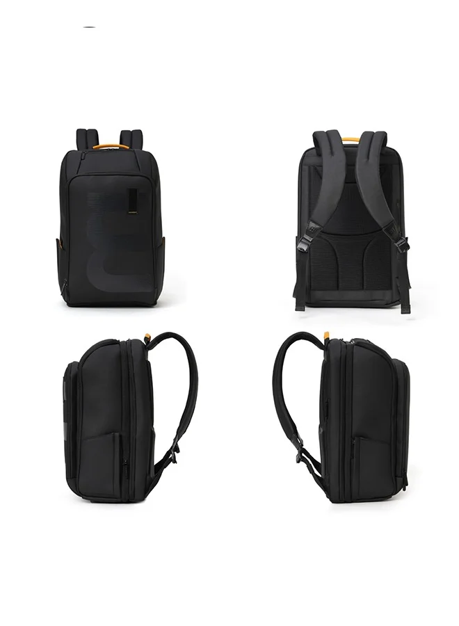 موكوبارا للتجارة ذ.م.م Em Telescope Backpack | 30L Expandable to 38L | Fits 16 inch Laptop | Water-Resistant Vegan Leather & Nylon | Travel, Work & School | Ergonomic Design, Padded Straps (Black)
