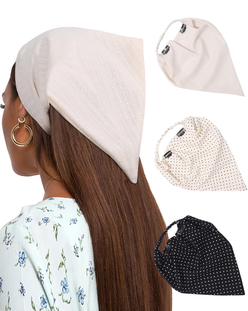 AWAYTR Elastic Hair Scarf Headband 3PCS Head Scarves with Clips Kerchief Hair Bandanas Headband for Women - Image 1