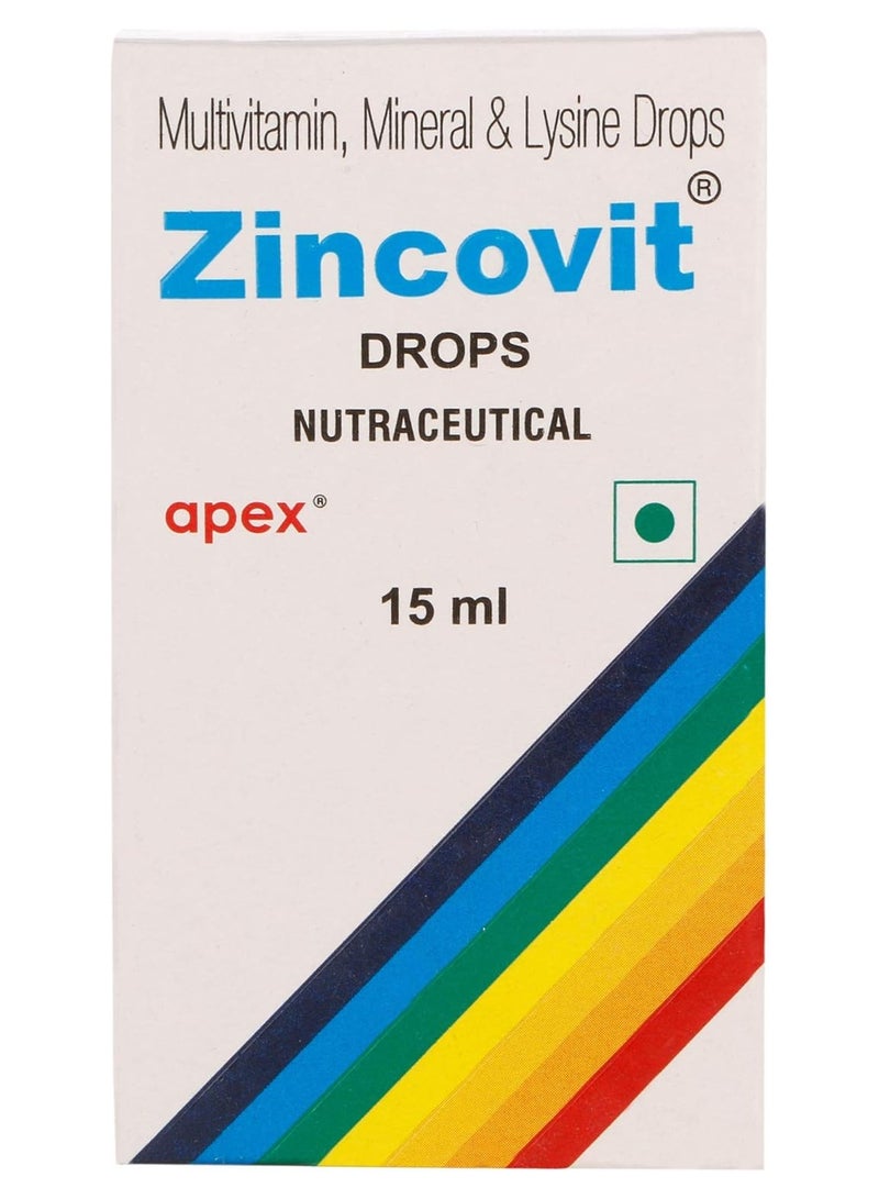 APEX Zincovit Drops 15 ml - Multivitamin and Mineral Supplement for Infants with Essential Vitamins A, C, D, E & Lysine for Healthy Growth & Development - Image 1