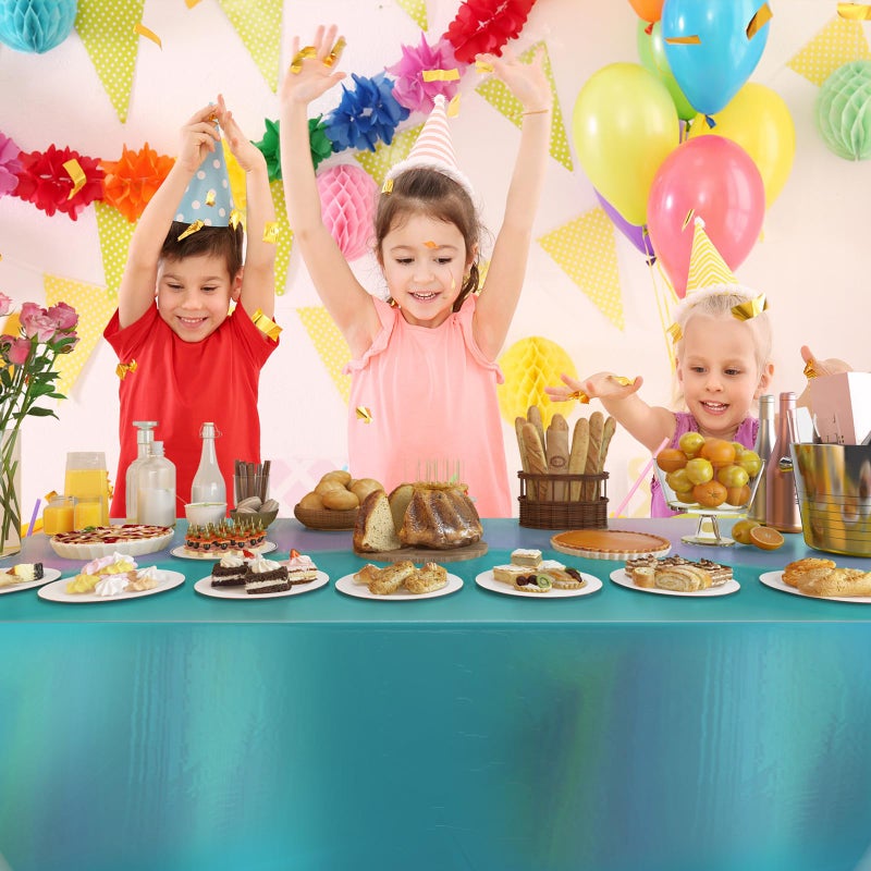Caonysh 4 Pack Iridescent Plastic Tablecloths Disposable Table Cover Sparkly Foil Table Cloth for Rectangle Tables Party Decorations Birthday Princess Bridal Wedding Christmas Blue, 54 x 108 Inch - Image 4