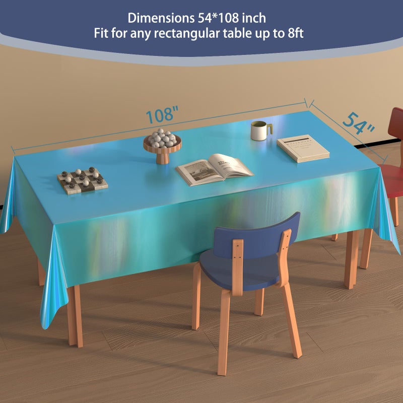 Caonysh 4 Pack Iridescent Plastic Tablecloths Disposable Table Cover Sparkly Foil Table Cloth for Rectangle Tables Party Decorations Birthday Princess Bridal Wedding Christmas Blue, 54 x 108 Inch - Image 2