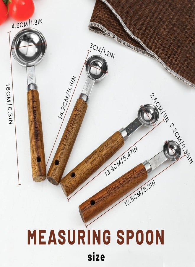 Realand Measuring Spoons Set of 4, Stainless Steel Measuring Spoons with Wooden Handle, 1/4 tsp, 1/2 tsp, 1 tsp, 1 tbsp, Tablespoon and Teaspoon Metal Measure Spoon - Image 2