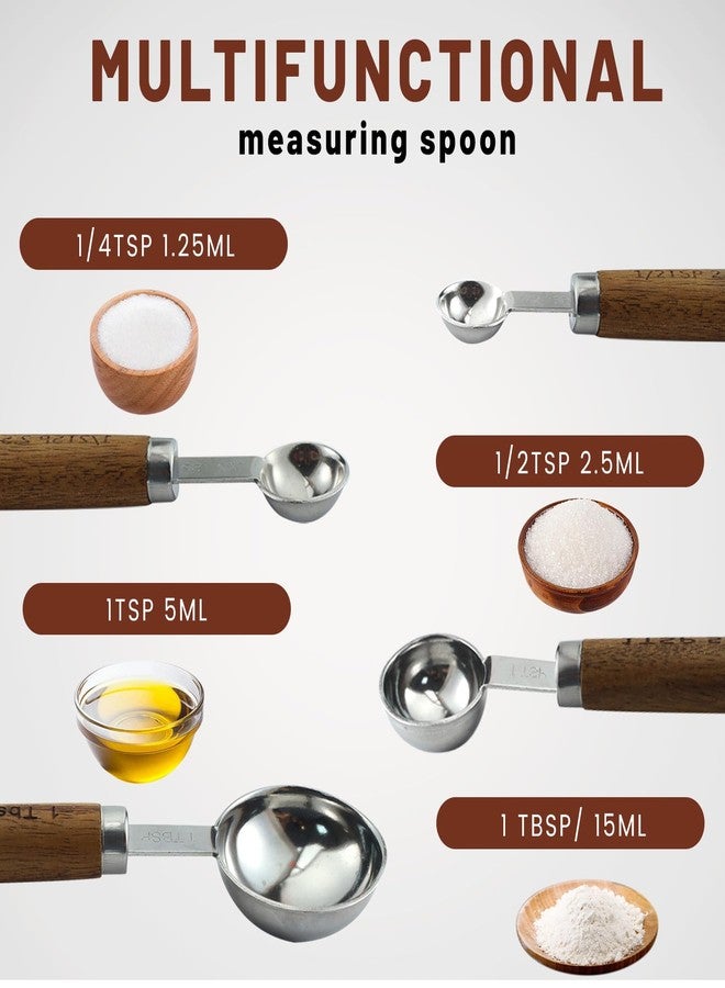 Realand Measuring Spoons Set of 4, Stainless Steel Measuring Spoons with Wooden Handle, 1/4 tsp, 1/2 tsp, 1 tsp, 1 tbsp, Tablespoon and Teaspoon Metal Measure Spoon - Image 4