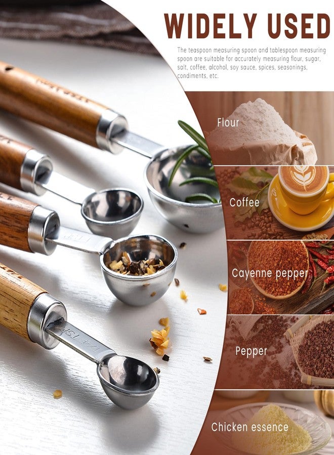 Realand Measuring Spoons Set of 4, Stainless Steel Measuring Spoons with Wooden Handle, 1/4 tsp, 1/2 tsp, 1 tsp, 1 tbsp, Tablespoon and Teaspoon Metal Measure Spoon - Image 5