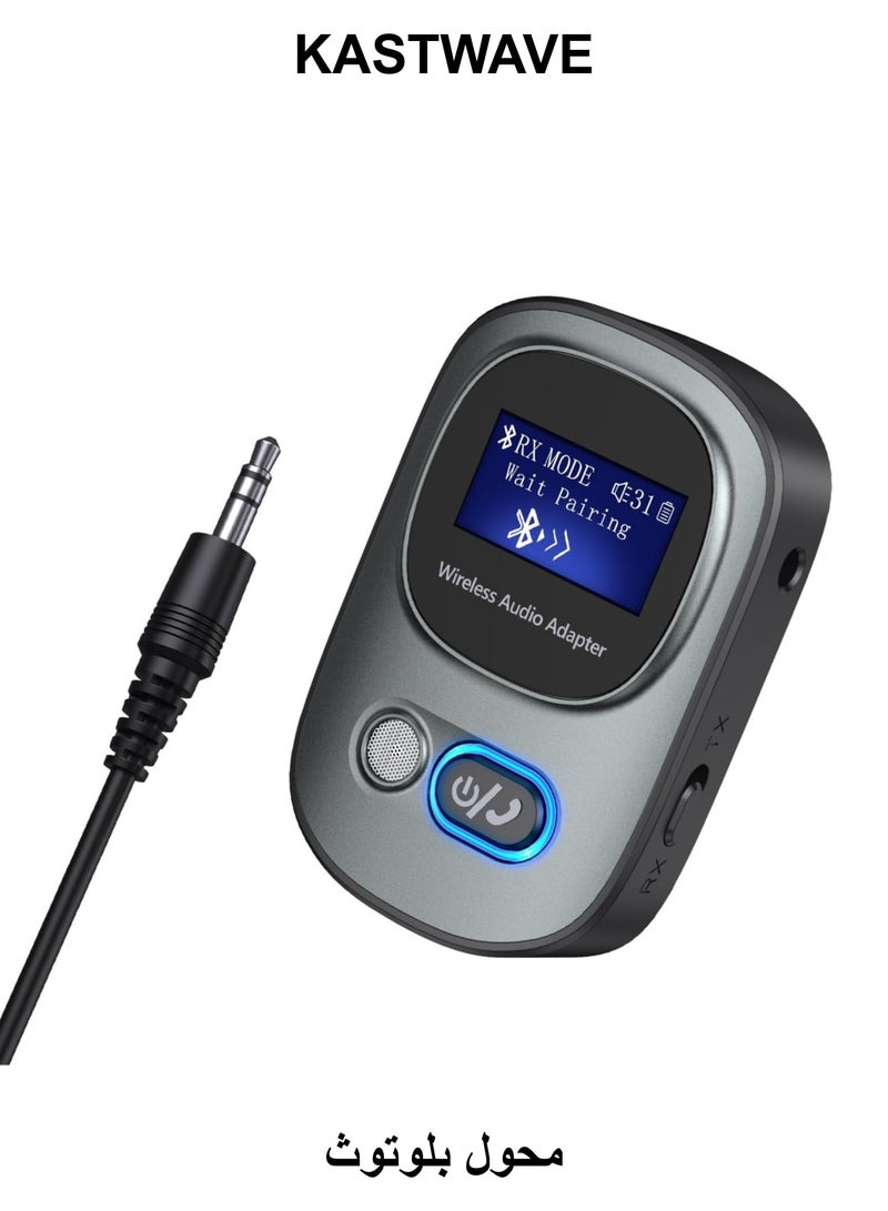KASTWAVE Bluetooth 5.3 Transmitter and Receiver, Bluetooth Adapter Audio with LED Display, Hand-Free Call 3.5mm Bluetooth Aux Adapter, Support TF Card, Volume Control, Navigation, for Car/Speaker/Home Theater - Image 1