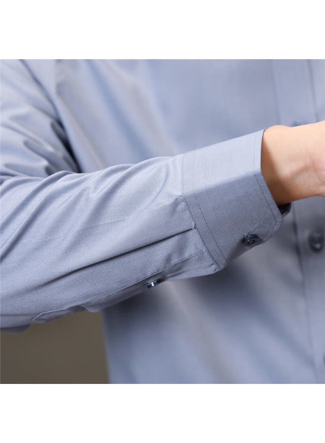 Tucano Men's Spring And Autumn Long-sleeved Shirt Business Casual Solid Color Embroidery Breathable All-match Men's Wear B Gray 5XL - Image 2