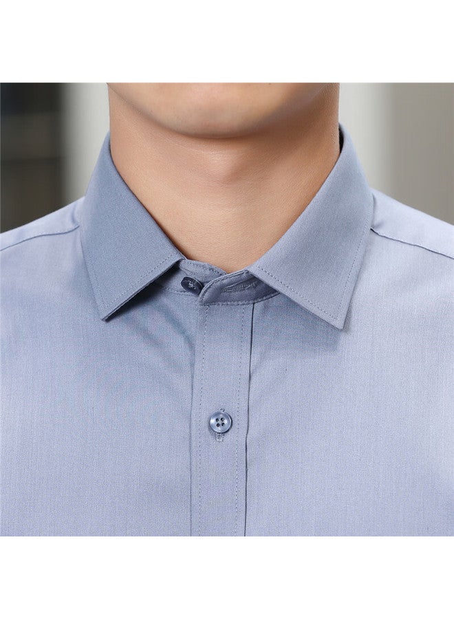 Tucano Men's Spring And Autumn Long-sleeved Shirt Business Casual Solid Color Embroidery Breathable All-match Men's Wear B Gray 5XL - Image 1