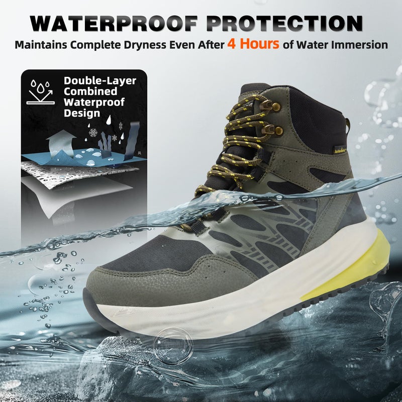 OrthoComfoot Men's Orthopedic Wide Trail Boots: Comfortable Hammer Toes Plantar Fasciitis Arch Support Trekking Ankle Boots, Flat Feet Outdoor Training Workout Climbing Slip Resistant Walking Shoes Green Size 13 - Image 2