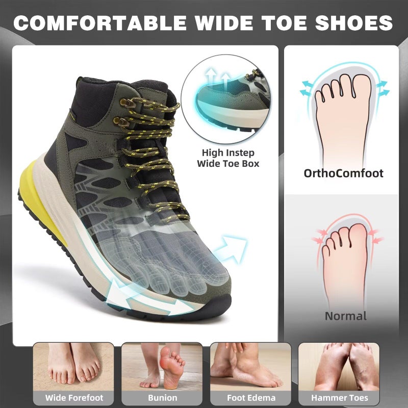 OrthoComfoot Men's Orthopedic Wide Trail Boots: Comfortable Hammer Toes Plantar Fasciitis Arch Support Trekking Ankle Boots, Flat Feet Outdoor Training Workout Climbing Slip Resistant Walking Shoes Green Size 13 - Image 4