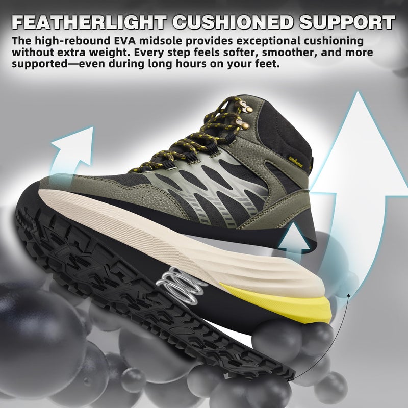 OrthoComfoot Men's Orthopedic Wide Trail Boots: Comfortable Hammer Toes Plantar Fasciitis Arch Support Trekking Ankle Boots, Flat Feet Outdoor Training Workout Climbing Slip Resistant Walking Shoes Green Size 13 - Image 5