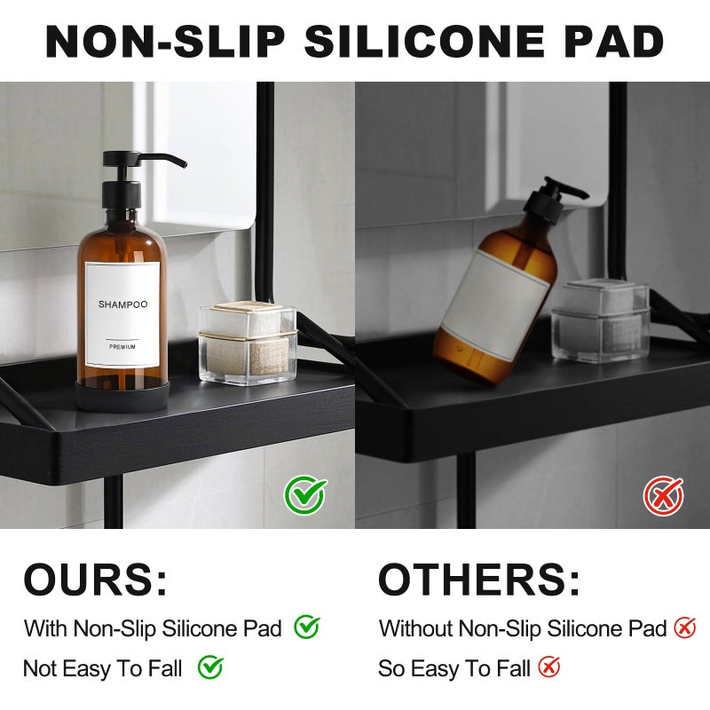 GMISUN Plastic Shampoo and Conditioner Dispenser with Silicone Sleeves, 21 oz Amber Shower Soap Dispenser Bottles with Labels, Refillable Shampoo Conditioner Body Wash Dispensers Set of 3 - Image 3