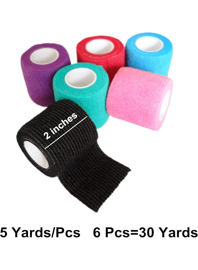 Meetion 6 Pack 2 Inches Cohesive Bandage Self Adhesive Wrap Elastic Self Adherent Vet Wrap Breathable Self Stick Tape for Wrist, Ankle, Sports, Tatoo Wrap(2"/5 Yards, Multi Colors) - Image 2